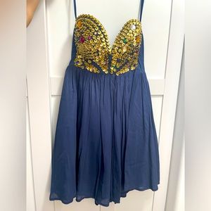 Strapless Embroidered Navy Dress Size: 8 or S